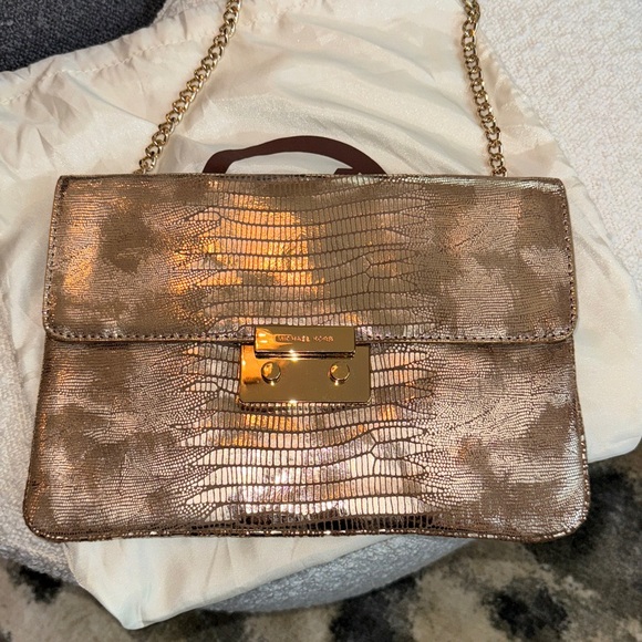 Michael Kors Sloan Lizard-Effect MetallicLeather Clutch, NEW